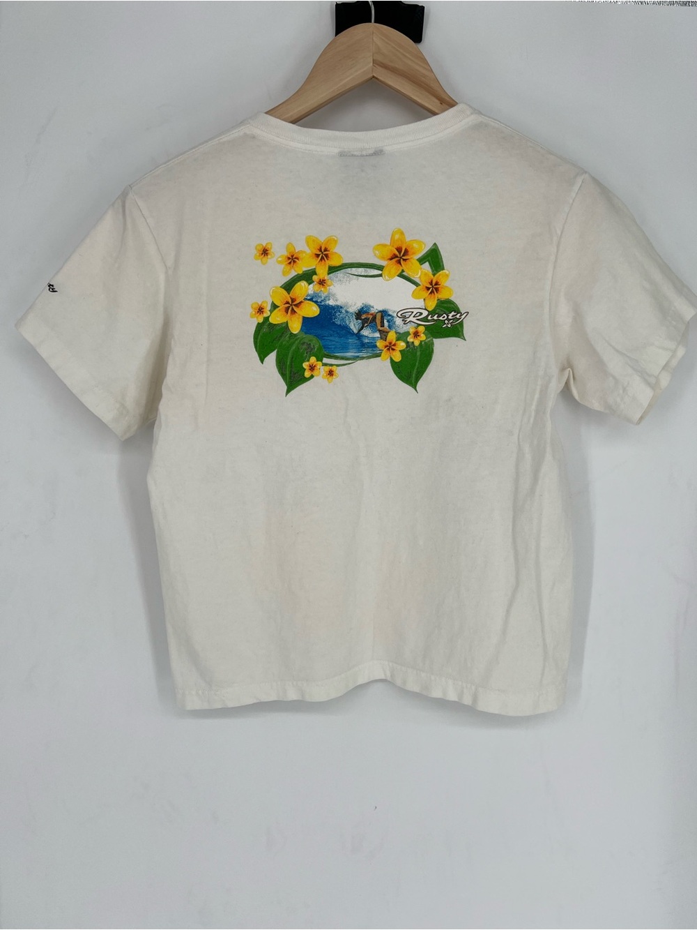 Vintage Rusty Cream Short Sleeve Tee Sunflower Logo Surf Graphic y2k 90s crop - Picture 5 of 10